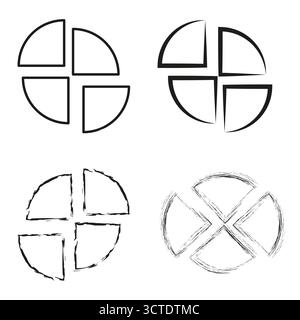 Geometric circle icons. Abstract quarter shapes. Simple graphic Vector. Black white sketch style. EPS 10. Stock Vector