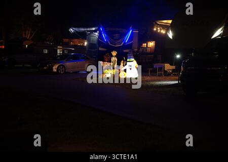 Halloween decorations set up at Old Mill Stream Campground Stock Photo
