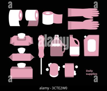 Flat Style cleaning supplies illustration elements collection Stock Vector