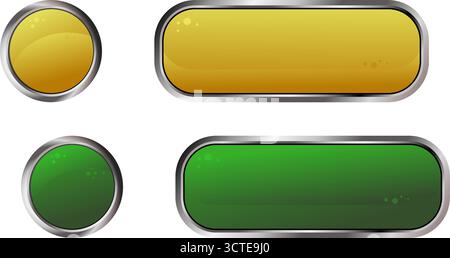 set of glossy web buttons with metallic borders vector illustration Stock Vector