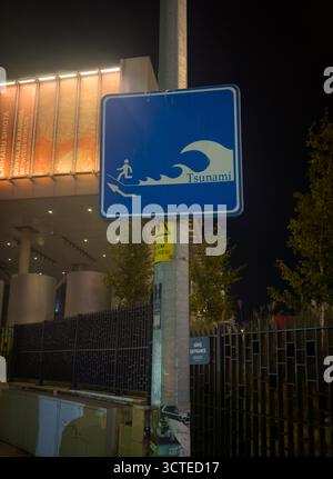 01 OCT 2025 - Istanbul, Turkey - A Tsunami evacuation advisce sign in Istanbul, which has a high earthquake risk Stock Photo