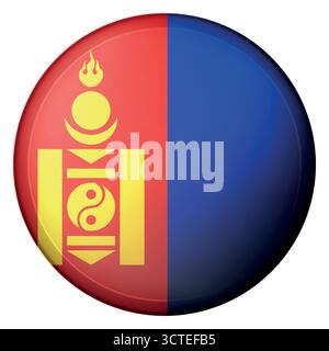 Glass light ball with flag of Mongolia. Round sphere, template icon. Mongolian national symbol. Glossy realistic ball, 3D abstract vector illustration Stock Vector