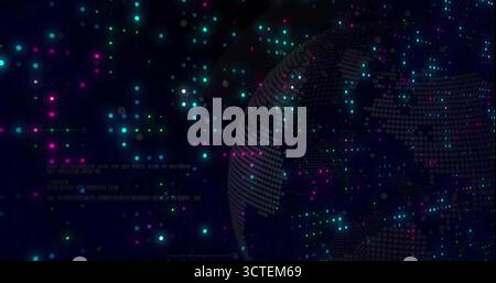 Floating stylized digital globe in digital space, showing colored data clusters and binary pixels Stock Photo