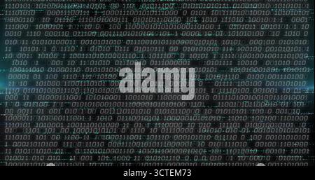 Displaying binary code streams scrolling across dark digital display, with alphanumeric characters Stock Photo