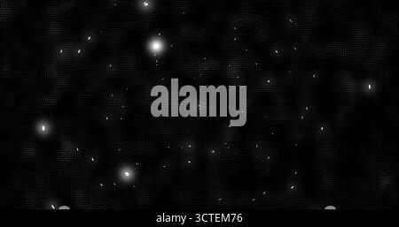 Forming dot mesh pattern glowing in digital void, showing tiny particles, streaks and glowing orbs Stock Photo