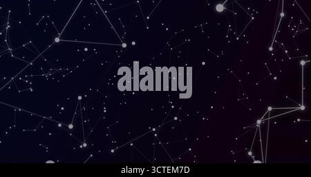 Displaying abstract network of white nodes and thin lines in virtual space, with gradient backdrop Stock Photo