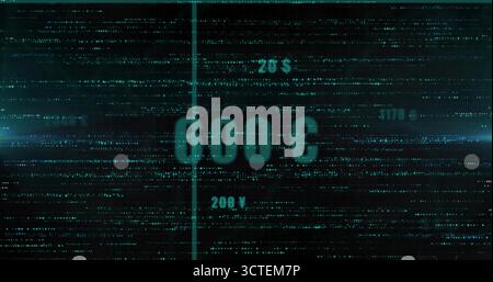 Streaming dashboard onscreen, showing central 600 £ readout and neon divider with currency labels Stock Photo