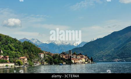A stunning view of the picturesque village, nestled on the shores of Lake Como in Northern Italy. Stock Photo