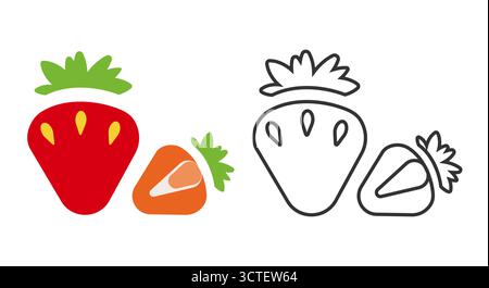 This design showcases two strawberry line icons, one in vibrant red and the other in a clean outline format. Perfect for fruit-themed projects and graphical representation. Stock Vector