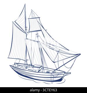 Vector sketch illustration of vintage ship. Nautical isolated design element for marine travel, print poster, retro decor artwork Stock Vector