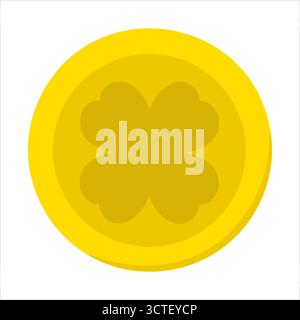 Vector illustration of leprechaun gold coin for Saint Patrick's Day, with four leaf lucky clover Stock Vector