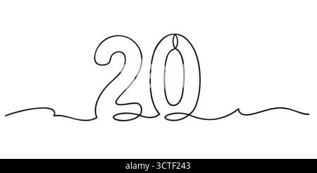 Minimalist one line number 20 drawing Stock Vector
