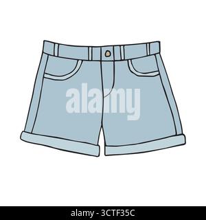 Vector hand drawn sketch doodle colored jeans shorts isolated on white background Stock Vector