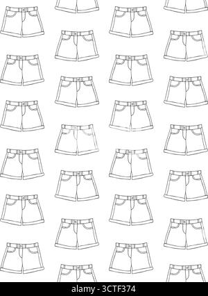 Vector seamless pattern of hand drawn jeans shorts Stock Vector