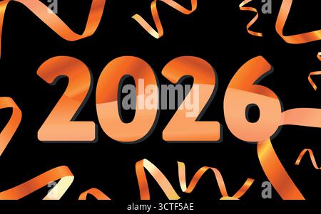 Merry Christmas or happy new year design. 2026 holiday decoration on color background. Greeting vector card, banner, celebration concept with metallic Stock Vector