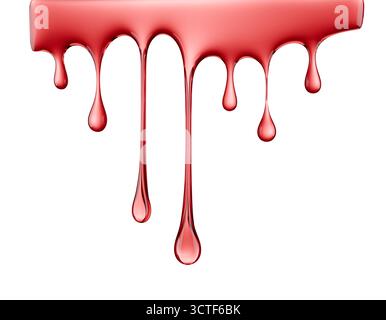 red liquid dripping isolated on a white background. 3d render. Stock Photo