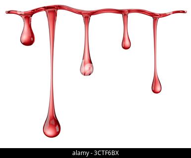 red liquid dripping isolated on a white background. 3d render. Stock Photo