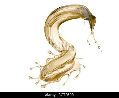 golden liquid splash isolated on a white background. 3d render. Stock Photo
