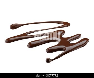 chocolate liquid drizzle isolated on a white background. 3d render. Stock Photo