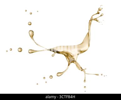 golden liquid splash isolated on a white background. 3d render. Stock Photo