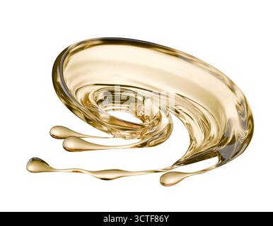 golden liquid splash isolated on a white background. 3d render. Stock Photo