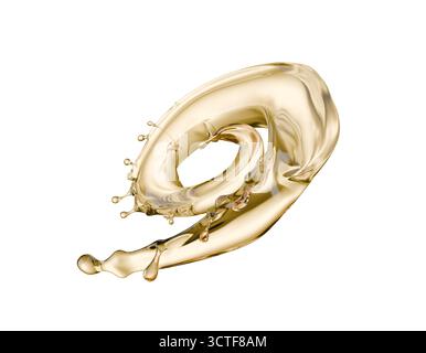 golden liquid splash isolated on a white background. 3d render. Stock Photo
