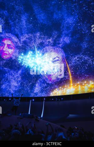 Immersive Cosmic Projection Inside Dome at World Expo 2025 in Osaka Stock Photo