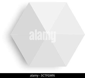 White tent top view. Beach umbrella in hexagon shape. Street cafe sunshade. Stand canopy mockup isolated on white background. Sun protection equipment. Vector realistic illustration. Stock Vector