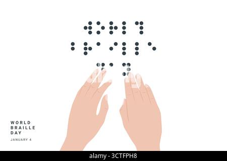 Vector illustration of a hand reading World Braille Day wording, symbolising accessibility, inclusion, and awareness Stock Vector