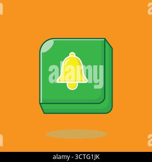 Flat style notification bell icon with yellow alert symbol on an orange background. Perfect for apps, websites, and digital interfaces Stock Vector