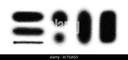 Set of stipple art brush shapes with grain texture and halftone shading. Abstract stipple art vector forms in black and white. Stipple art elements Stock Vector