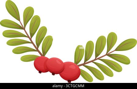 cranberry branch featuring three red berries and green leaves, nature and healthy lifestyle Stock Vector