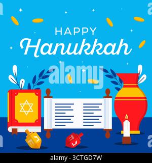 illustration for hanukkah jewish festival in flat style Stock Vector