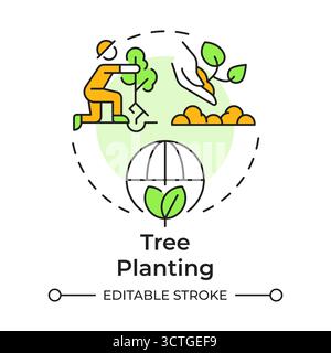 Tree planting multi color concept icon Stock Vector