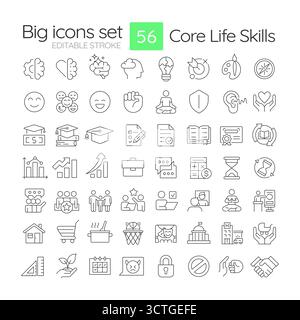 Life skills line icons set Stock Vector