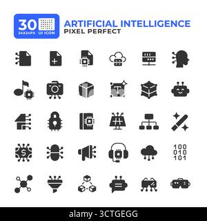 Artificial intelligence glyph ui icons set Stock Vector