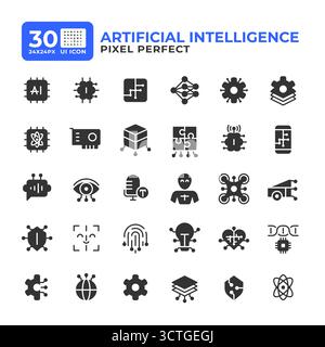 Artificial intelligence glyph ui icons set Stock Vector