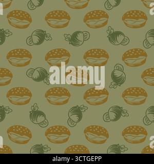 Seamless pattern with buns and wrapped candies in earthy tones Stock Vector