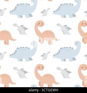 Cute dinosaur pattern with cartoon dinosaurs on black background. Stock Vector