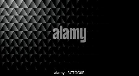 triangular pattern gradually fades into a solid deep black field on the right, utilizing subtle gray gradients within each triangle to enhance the sen Stock Photo