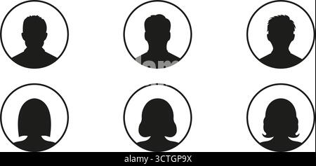 Profile Avatar Silhouette Icon Set. User Profile, Social Media, And Online Identity Symbol Collection. Male And Female Silhouettes In Circular Frames Stock Vector