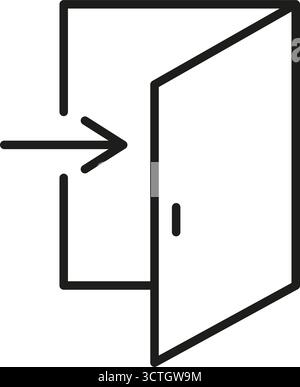 Open Door With Arrow Line Icon. Exit, Entry, And Navigation Outline Symbol. Directional Guidance And Accessibility. Editable Stroke. Isolated Vector Stock Vector