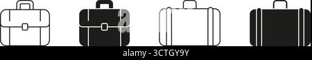 Briefcase And Suitcase Line And Solid Icon Set. Business Travel, Work Essentials, And Professional Gear Outline And Silhouette Symbol Collection Stock Vector