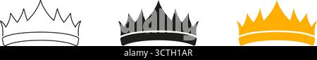Crown Icon Line And Solid Black And Color Icon Set. Royalty, Leadership, And Authority Symbol Outline And Silhouette Symbol Collection. Regal And Stock Vector