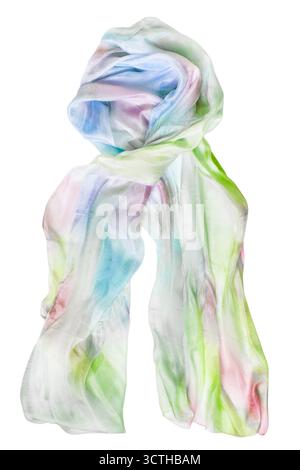 Tied pastel color silk scarf isolated on white background Stock Photo