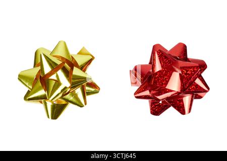 gold and red gift ribbon knot isolated on white Stock Photo