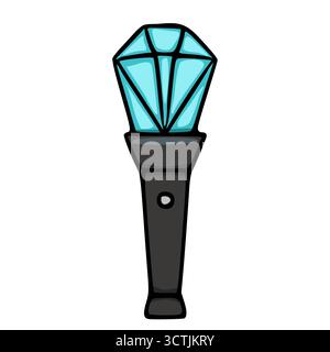 A stylized vector illustration of a bright cyan diamond-shaped light stick with a black handle, isolated on a white background, evoking a sense of fan Stock Vector