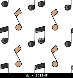 Seamless vector pattern featuring scattered musical notes with black and beige fills, creating a playful rhythm on a white background. Stock Vector