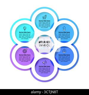 Infographic template with icons and 6 options or steps. Connected circles. Can be used for workflow layout, diagram, banner, webdesign. Vector illustr Stock Vector