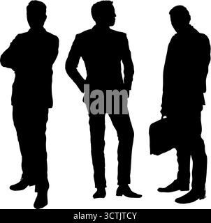 Set of three businessmen standing in suits silhouettes vector illustration Stock Vector